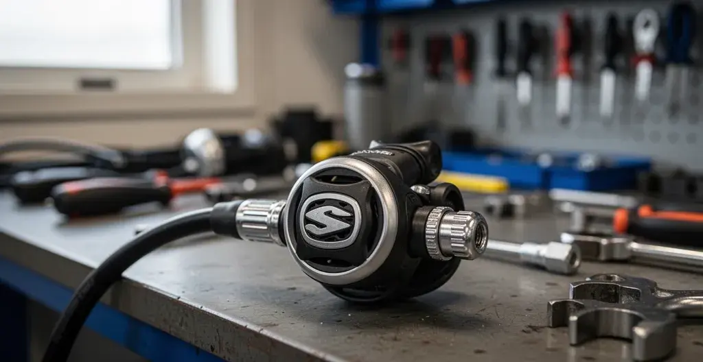 Premier étage d'un détendeur de plongée sur établi technique